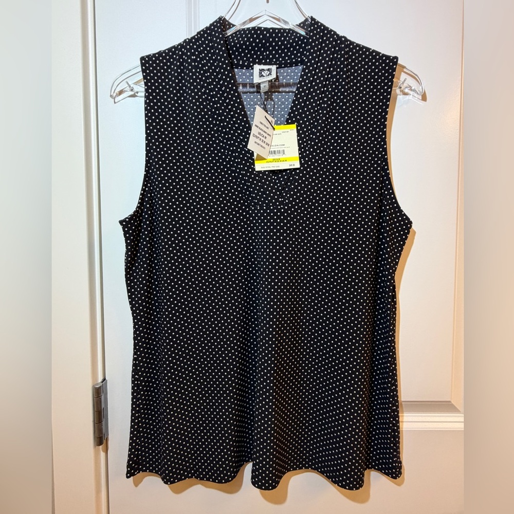 Anne Klein Black Polka Dot Sleeveless Top Size Medium